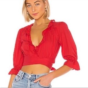 Lovers & Friends Red Ruffle Cropped Wrap Top Blouse Revolve
